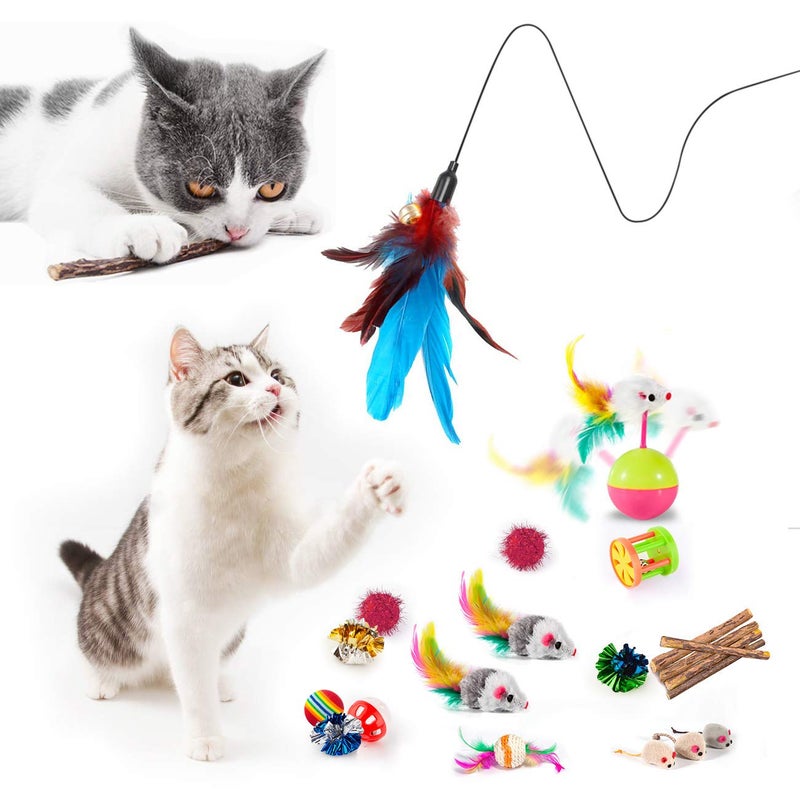 MIBOTE 28Pcs Cat Toys Kitten Toys Assorted, Cat Tunnel Catnip Fish Feather Teaser Wand Fish Fluffy Mouse Mice Balls and Bells Toys for Indoor Cat Puppy Kitty Interactive Cat Toy Set - Image 2